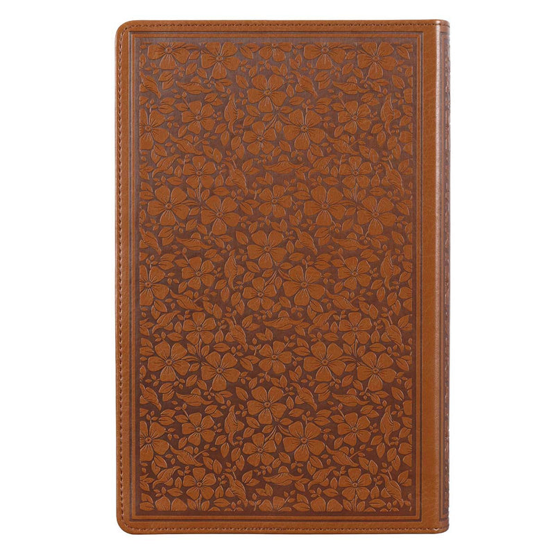 Bible Giant Print Floral Brown Faux Leat