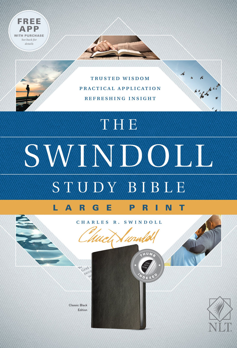 NLT Swindoll Study Bible/Large Print-Classic Black LeatherLike Indexed