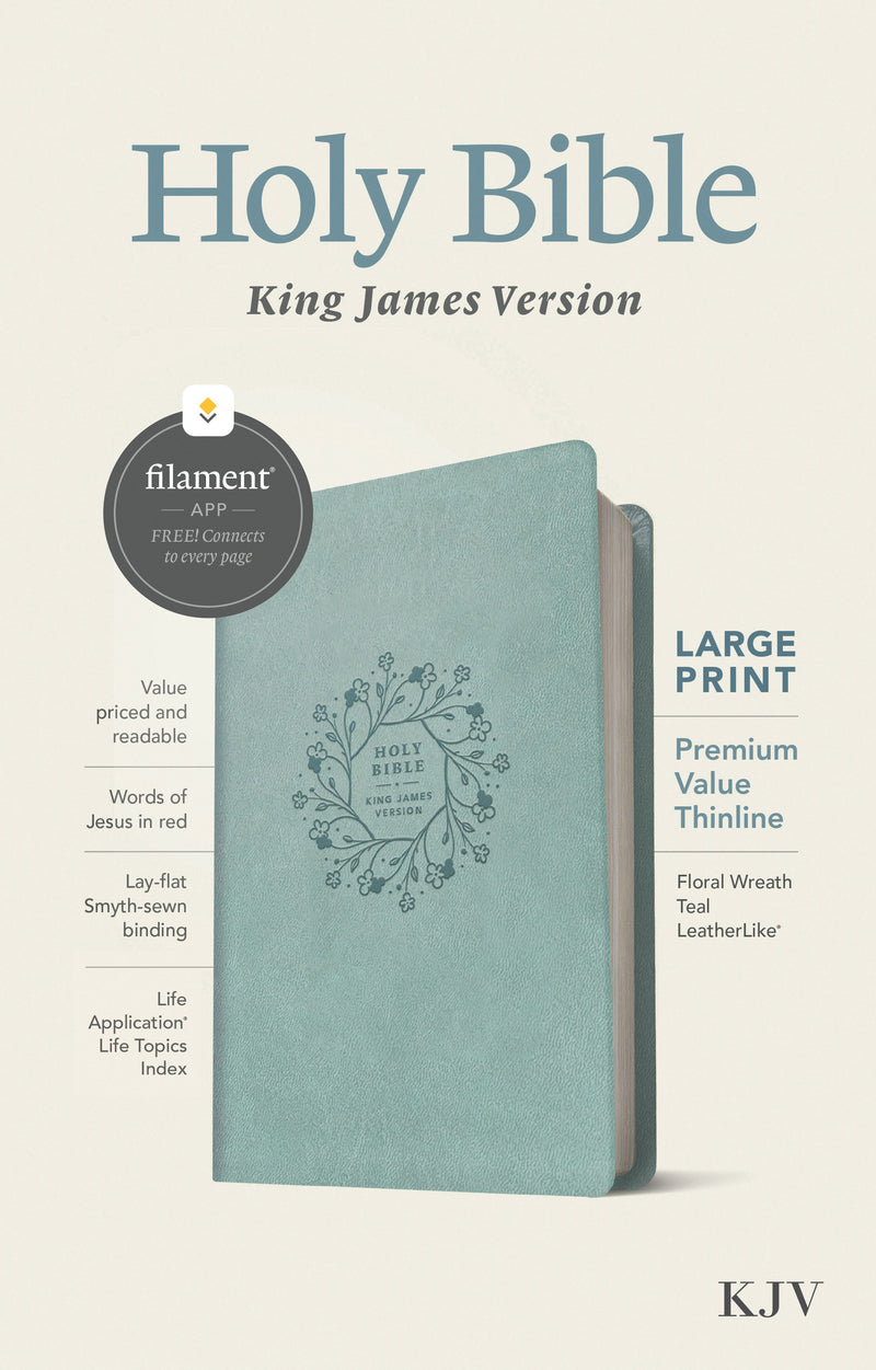 KJV Large Print Premium Value Thinline Bible  Filament Enabled Edition-Teal Floral Wreath LeatherLike