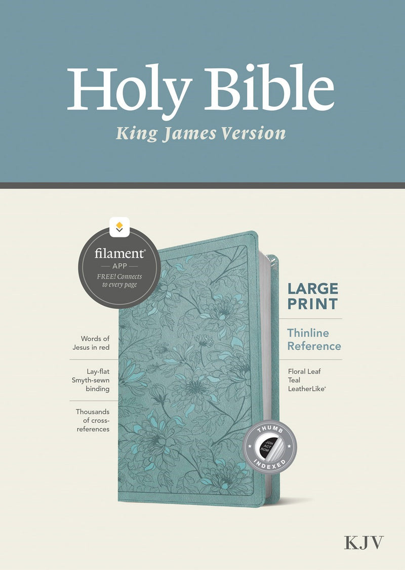 KJV Large Print Thinline Reference Bible/Filament Enabled Edition-Floral Leaf Teal LeatherLike Indexed