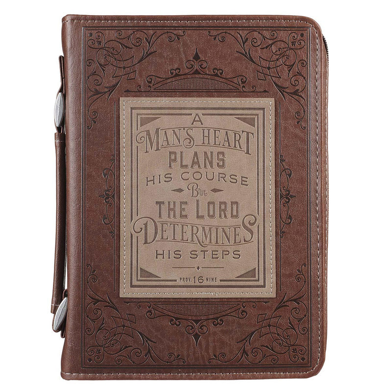 A Man's Heart Prov.16:9 Brown Luxleather