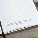 Grijsblauw vilt met bruin leer